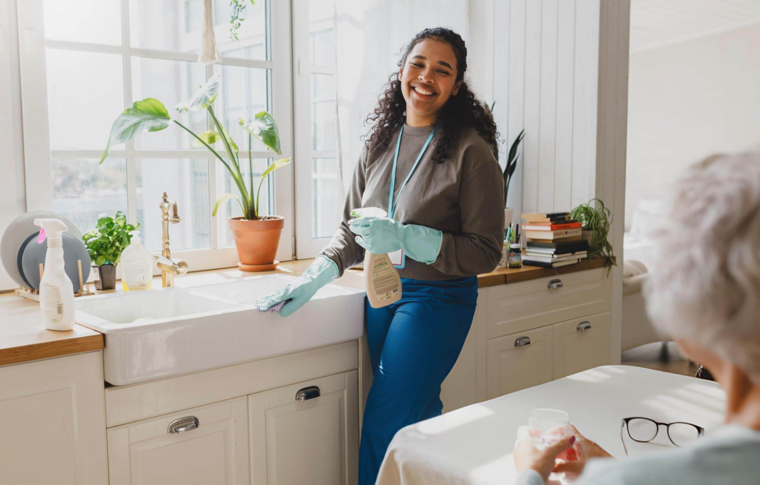 Cleaning and laundry being done around the home